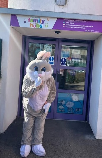 A rabbit mascot at a Family Hub